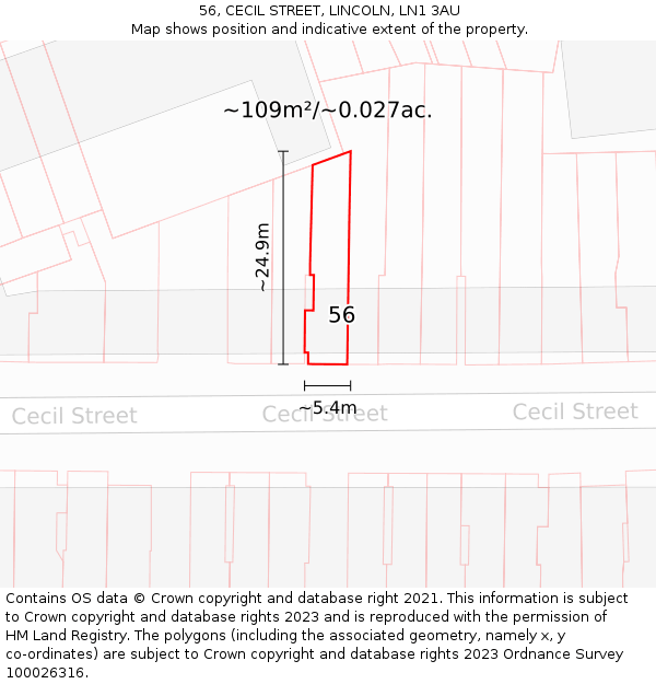 56, CECIL STREET, LINCOLN, LN1 3AU: Plot and title map