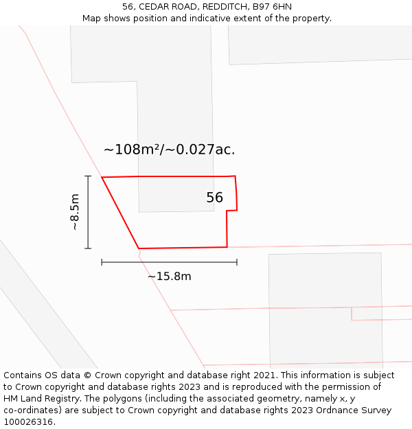 56, CEDAR ROAD, REDDITCH, B97 6HN: Plot and title map