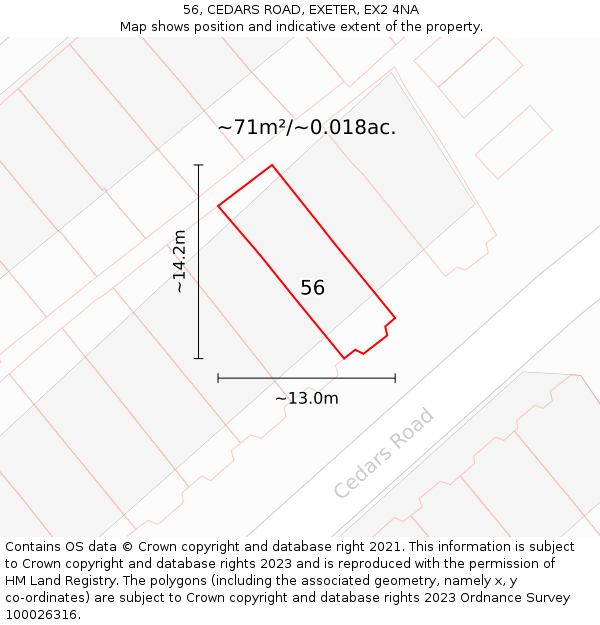 56, CEDARS ROAD, EXETER, EX2 4NA: Plot and title map