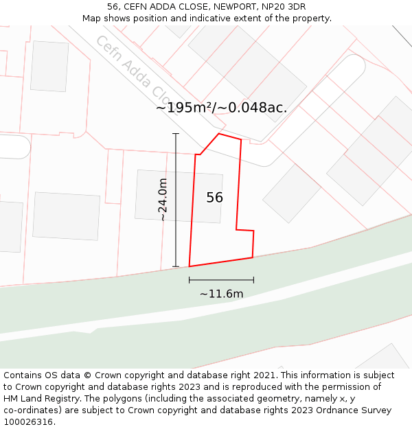 56, CEFN ADDA CLOSE, NEWPORT, NP20 3DR: Plot and title map