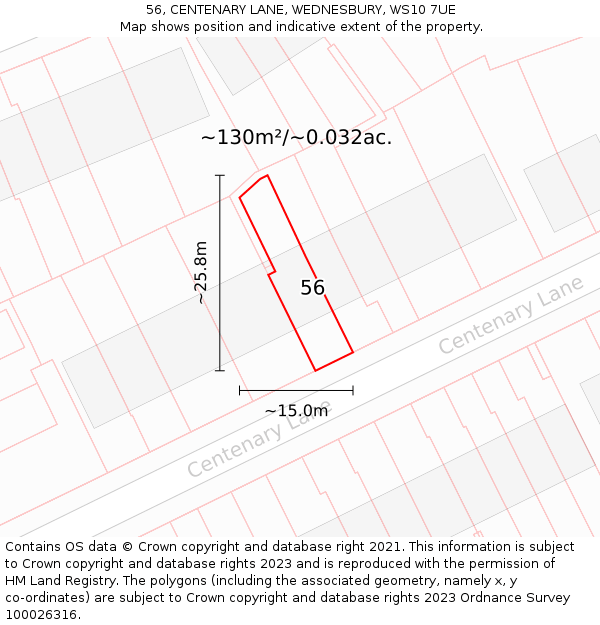 56, CENTENARY LANE, WEDNESBURY, WS10 7UE: Plot and title map