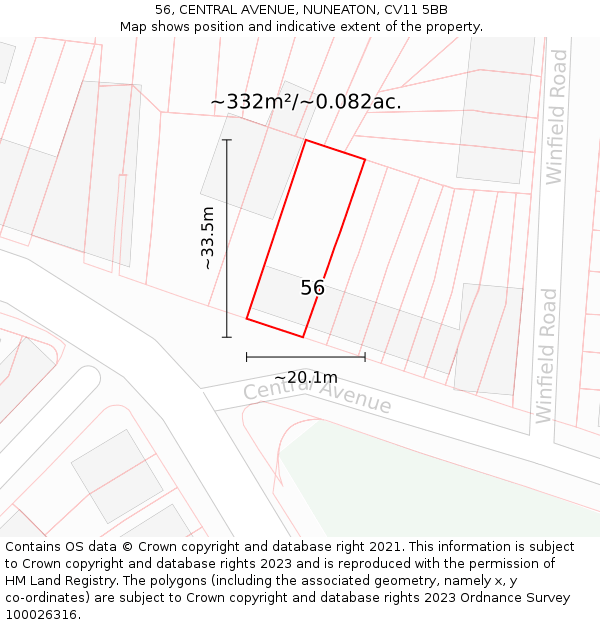 56, CENTRAL AVENUE, NUNEATON, CV11 5BB: Plot and title map
