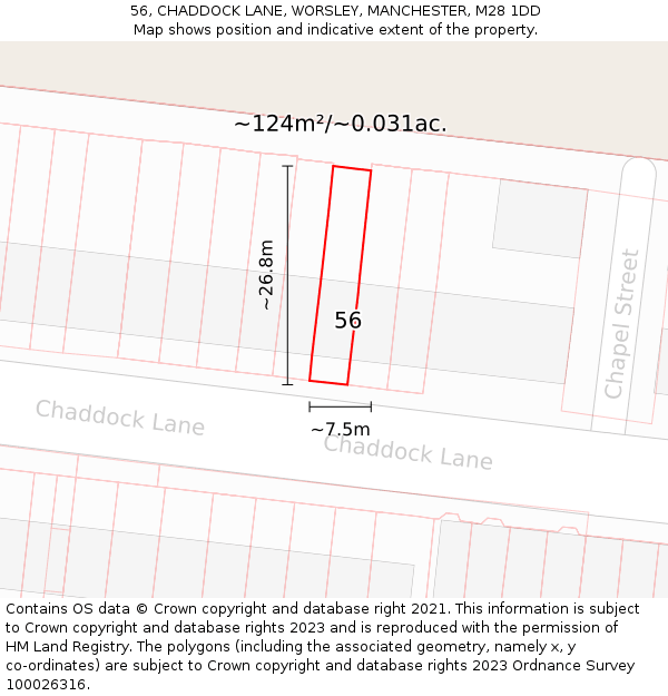 56, CHADDOCK LANE, WORSLEY, MANCHESTER, M28 1DD: Plot and title map