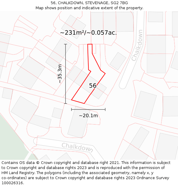 56, CHALKDOWN, STEVENAGE, SG2 7BG: Plot and title map