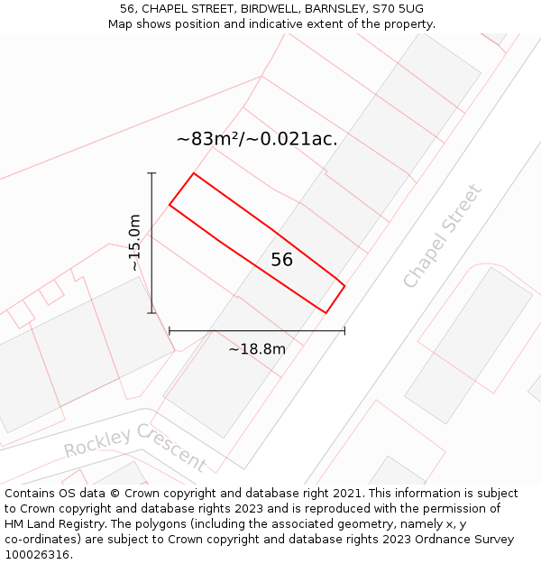56, CHAPEL STREET, BIRDWELL, BARNSLEY, S70 5UG: Plot and title map