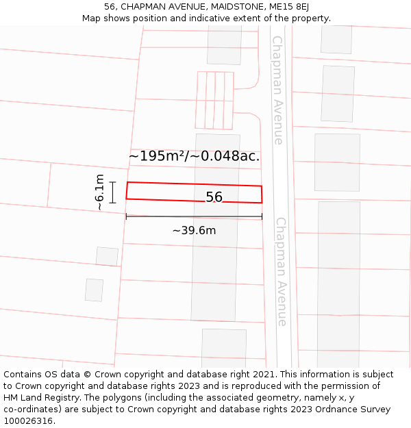 56, CHAPMAN AVENUE, MAIDSTONE, ME15 8EJ: Plot and title map