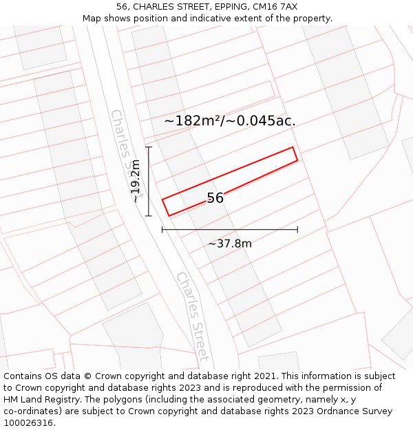 56, CHARLES STREET, EPPING, CM16 7AX: Plot and title map