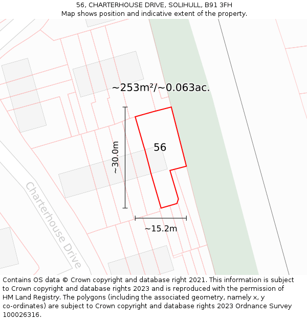 56, CHARTERHOUSE DRIVE, SOLIHULL, B91 3FH: Plot and title map