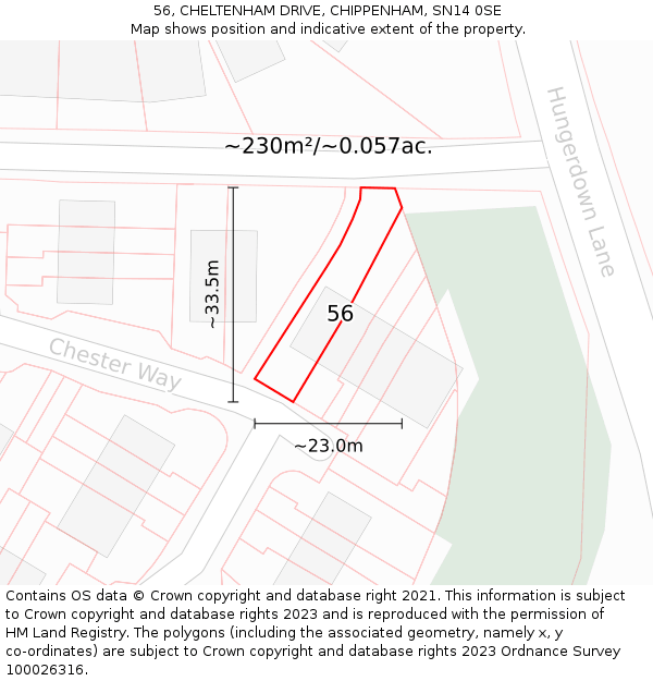 56, CHELTENHAM DRIVE, CHIPPENHAM, SN14 0SE: Plot and title map