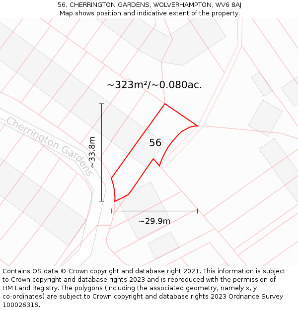 56, CHERRINGTON GARDENS, WOLVERHAMPTON, WV6 8AJ: Plot and title map
