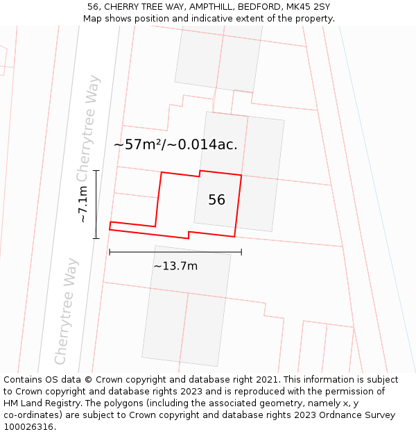 56, CHERRY TREE WAY, AMPTHILL, BEDFORD, MK45 2SY: Plot and title map