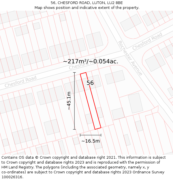 56, CHESFORD ROAD, LUTON, LU2 8BE: Plot and title map
