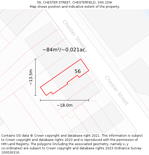 56, CHESTER STREET, CHESTERFIELD, S40 1DW: Plot and title map
