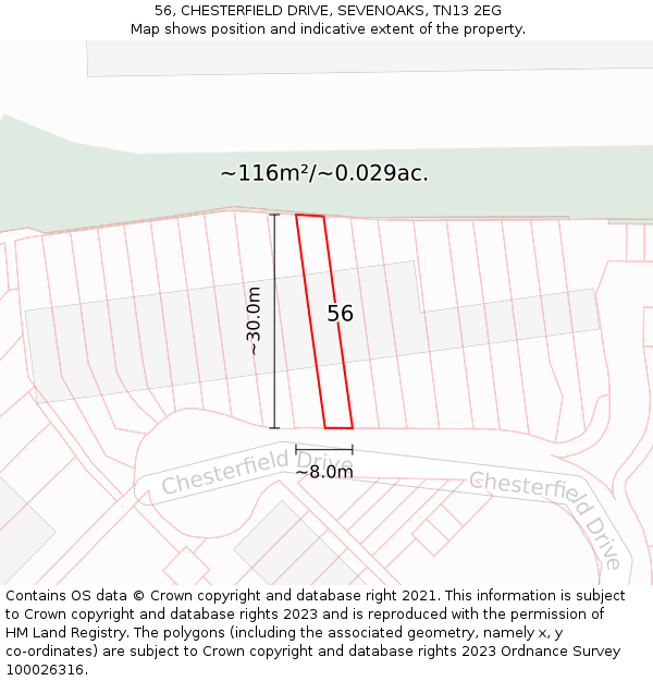 56, CHESTERFIELD DRIVE, SEVENOAKS, TN13 2EG: Plot and title map