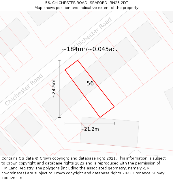 56, CHICHESTER ROAD, SEAFORD, BN25 2DT: Plot and title map