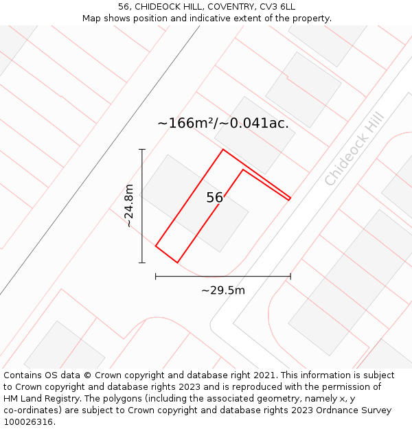 56, CHIDEOCK HILL, COVENTRY, CV3 6LL: Plot and title map