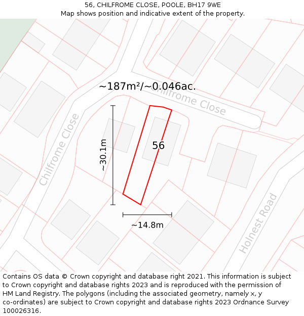 56, CHILFROME CLOSE, POOLE, BH17 9WE: Plot and title map