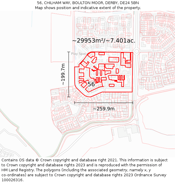 56, CHILHAM WAY, BOULTON MOOR, DERBY, DE24 5BN: Plot and title map