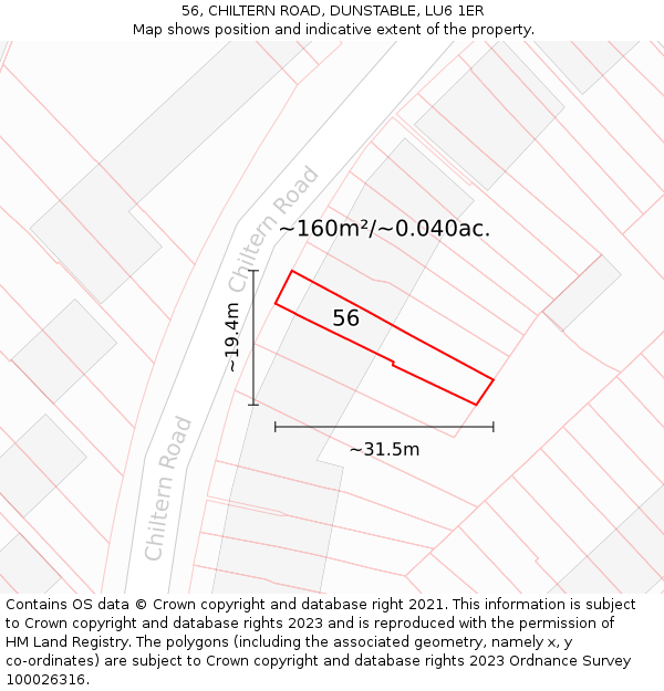 56, CHILTERN ROAD, DUNSTABLE, LU6 1ER: Plot and title map