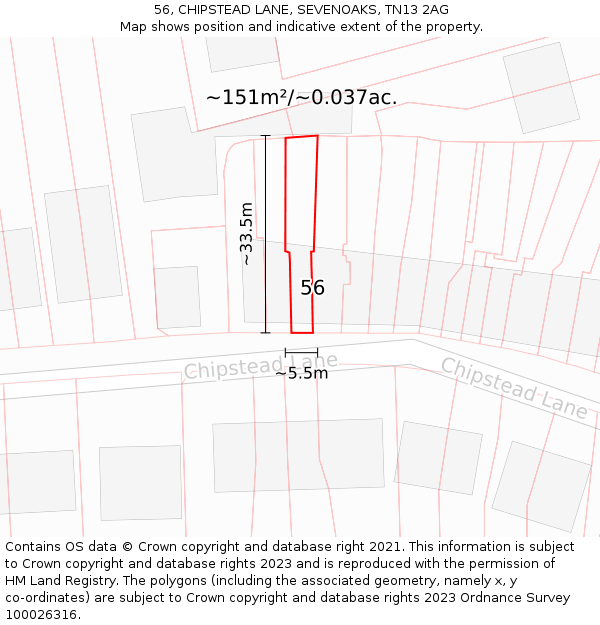 56, CHIPSTEAD LANE, SEVENOAKS, TN13 2AG: Plot and title map