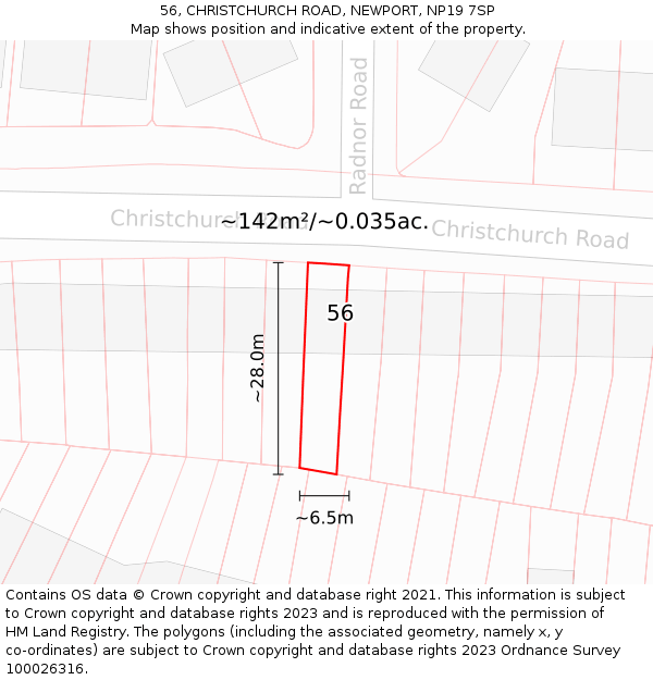 56, CHRISTCHURCH ROAD, NEWPORT, NP19 7SP: Plot and title map