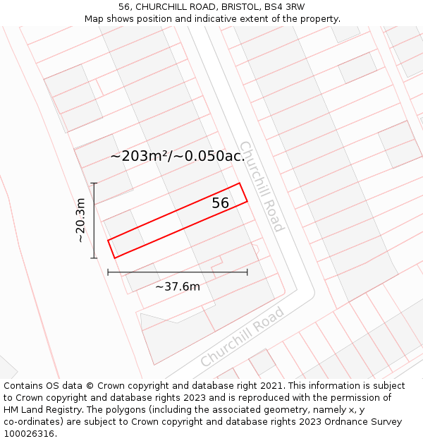 56, CHURCHILL ROAD, BRISTOL, BS4 3RW: Plot and title map