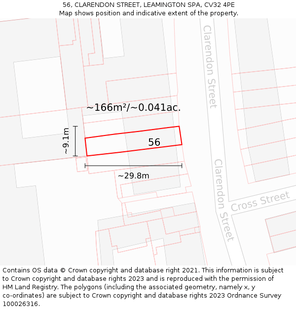 56, CLARENDON STREET, LEAMINGTON SPA, CV32 4PE: Plot and title map