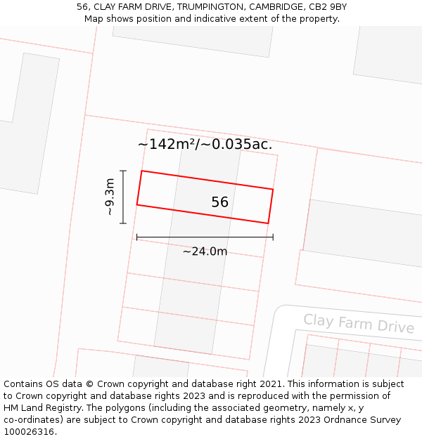 56, CLAY FARM DRIVE, TRUMPINGTON, CAMBRIDGE, CB2 9BY: Plot and title map