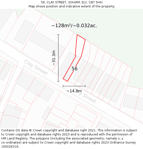 56, CLAY STREET, SOHAM, ELY, CB7 5HH: Plot and title map