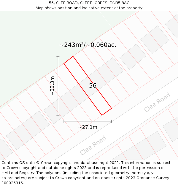 56, CLEE ROAD, CLEETHORPES, DN35 8AG: Plot and title map