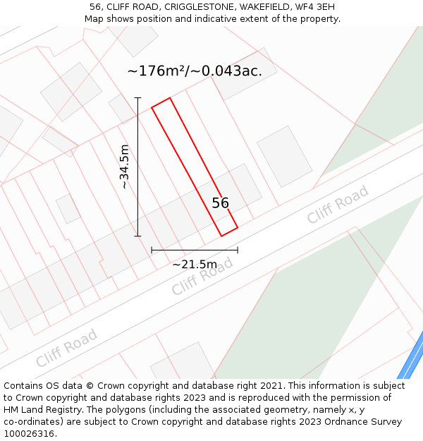 56, CLIFF ROAD, CRIGGLESTONE, WAKEFIELD, WF4 3EH: Plot and title map