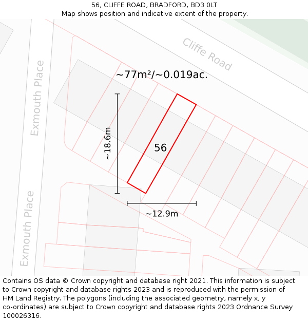 56, CLIFFE ROAD, BRADFORD, BD3 0LT: Plot and title map