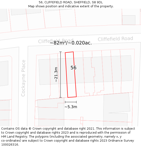 56, CLIFFEFIELD ROAD, SHEFFIELD, S8 9DL: Plot and title map