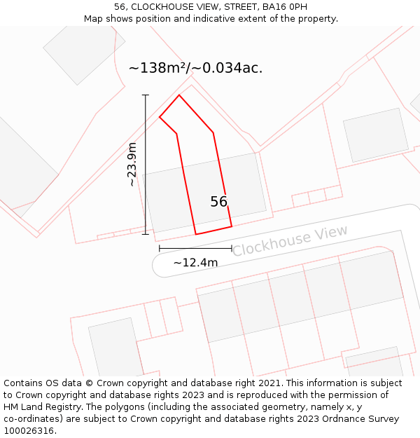 56, CLOCKHOUSE VIEW, STREET, BA16 0PH: Plot and title map