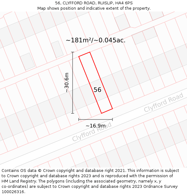 56, CLYFFORD ROAD, RUISLIP, HA4 6PS: Plot and title map