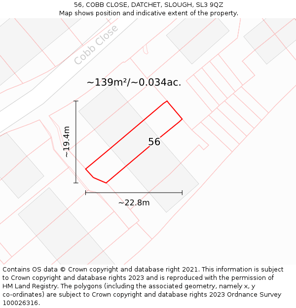 56, COBB CLOSE, DATCHET, SLOUGH, SL3 9QZ: Plot and title map