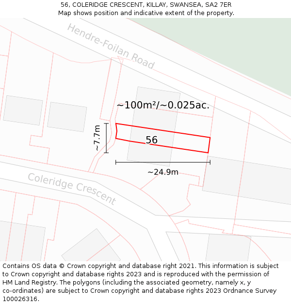 56, COLERIDGE CRESCENT, KILLAY, SWANSEA, SA2 7ER: Plot and title map