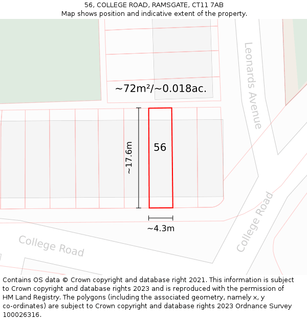 56, COLLEGE ROAD, RAMSGATE, CT11 7AB: Plot and title map