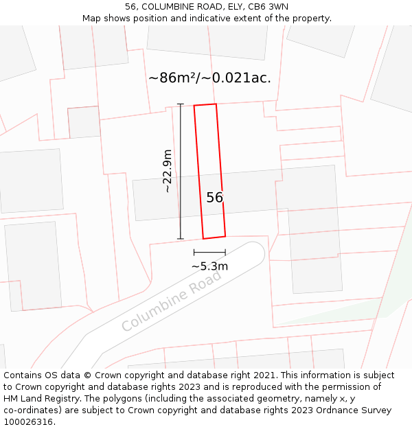 56, COLUMBINE ROAD, ELY, CB6 3WN: Plot and title map