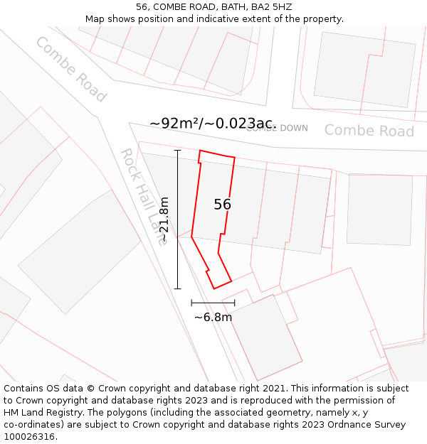56, COMBE ROAD, BATH, BA2 5HZ: Plot and title map