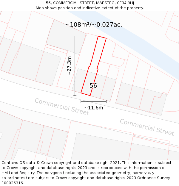 56, COMMERCIAL STREET, MAESTEG, CF34 9HJ: Plot and title map