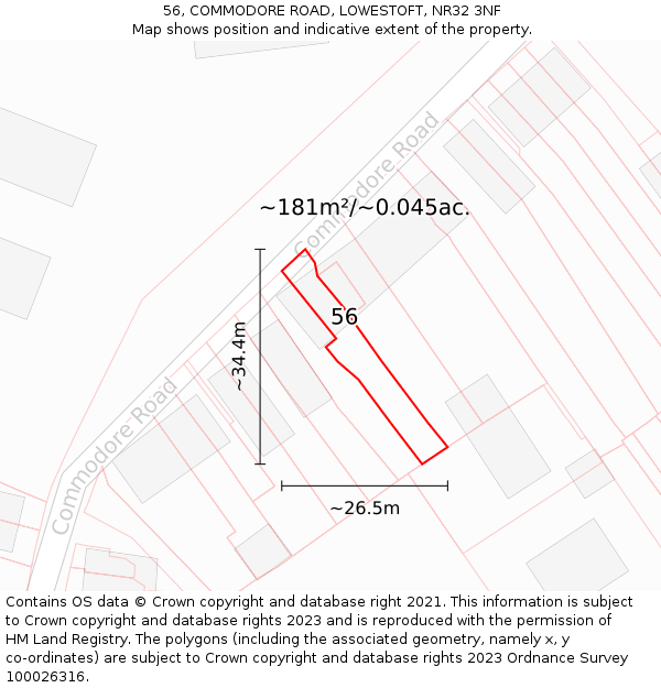56, COMMODORE ROAD, LOWESTOFT, NR32 3NF: Plot and title map