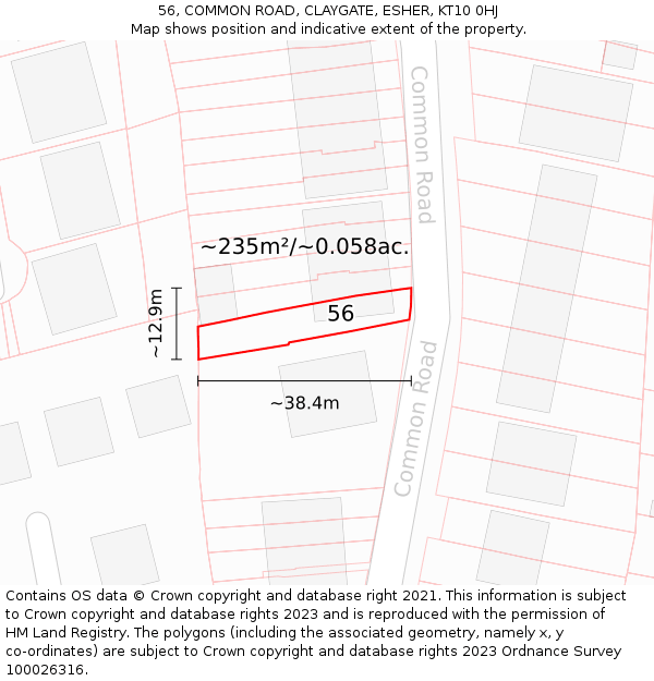 56, COMMON ROAD, CLAYGATE, ESHER, KT10 0HJ: Plot and title map
