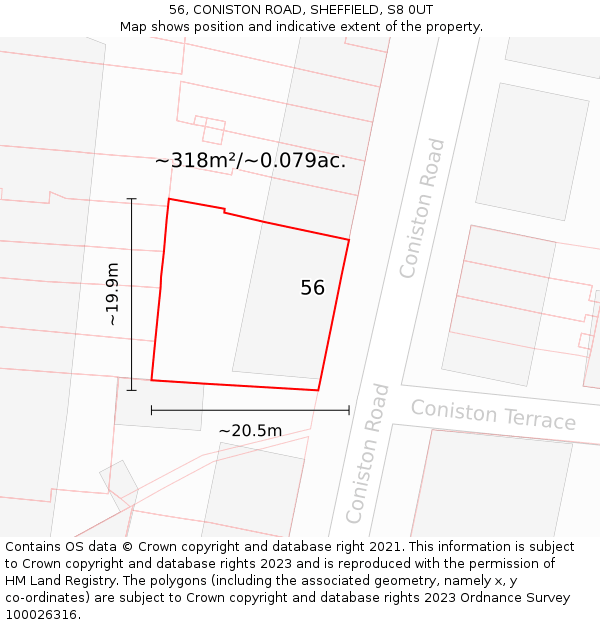 56, CONISTON ROAD, SHEFFIELD, S8 0UT: Plot and title map