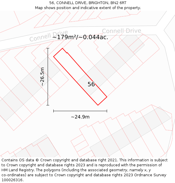 56, CONNELL DRIVE, BRIGHTON, BN2 6RT: Plot and title map
