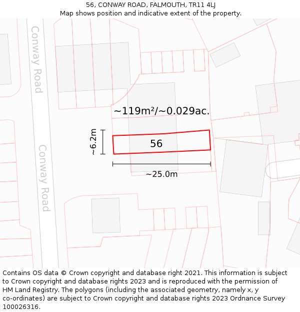 56, CONWAY ROAD, FALMOUTH, TR11 4LJ: Plot and title map