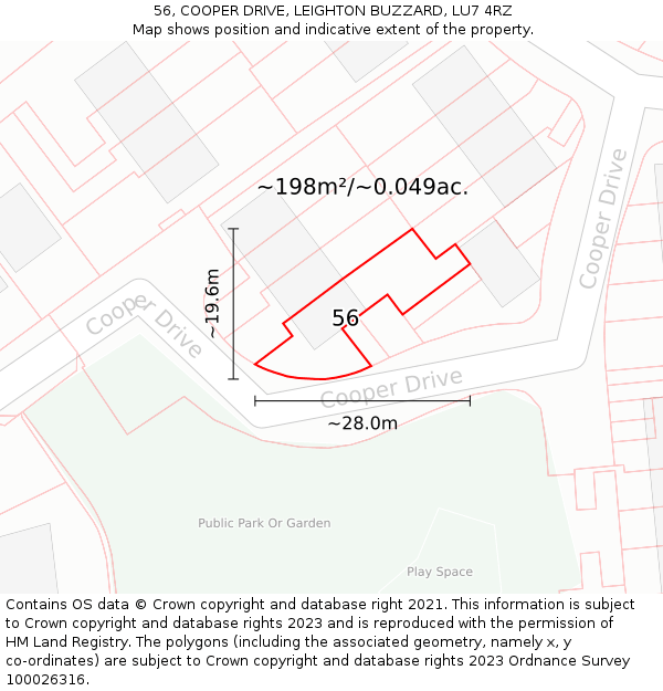 56, COOPER DRIVE, LEIGHTON BUZZARD, LU7 4RZ: Plot and title map