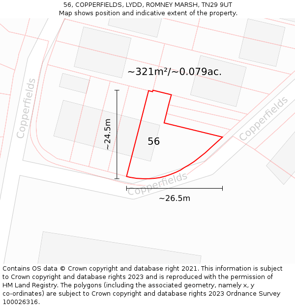 56, COPPERFIELDS, LYDD, ROMNEY MARSH, TN29 9UT: Plot and title map