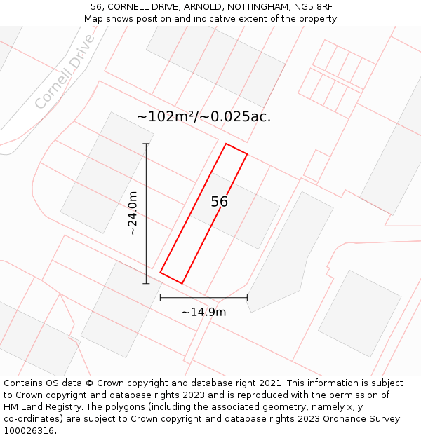 56, CORNELL DRIVE, ARNOLD, NOTTINGHAM, NG5 8RF: Plot and title map