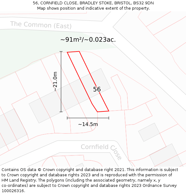 56, CORNFIELD CLOSE, BRADLEY STOKE, BRISTOL, BS32 9DN: Plot and title map